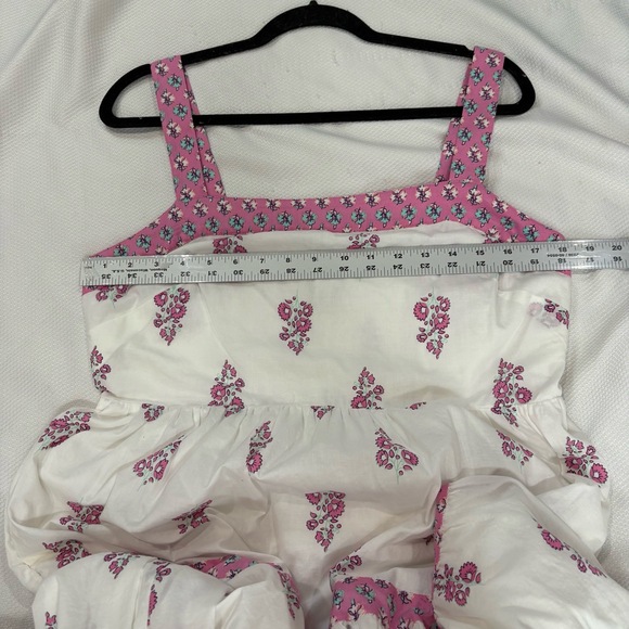 J.Crew Maxi Dress Womens 12 White Pink Floral Tiered Smocked‎ Wide Straps - Picture 4 of 10